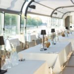Dinner cruise boat set for a corporate event on the Vltava