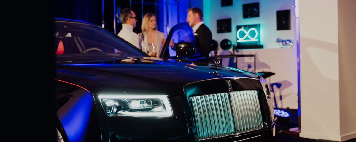 Luxury car unveiling at a product launch in Prague