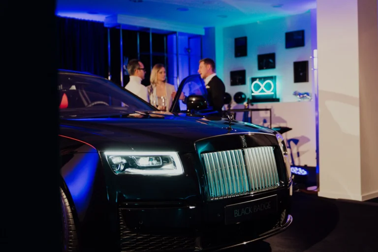 Luxury car unveiling at a product launch in Prague