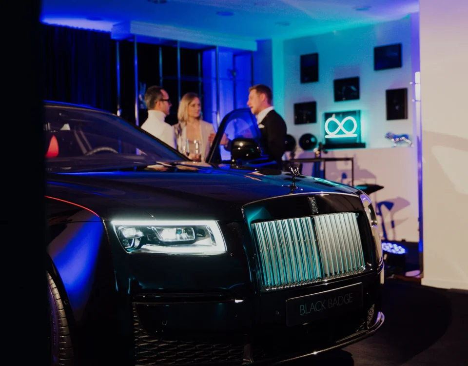 Luxury car unveiling at a product launch in Prague