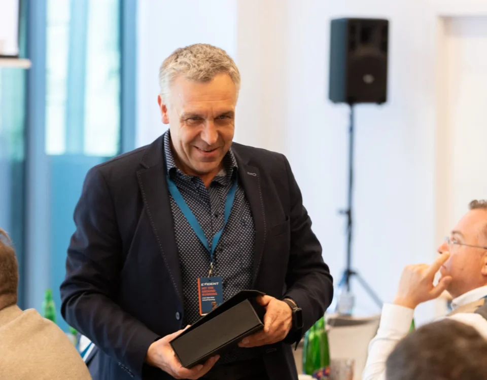 Award moment during a corporate dinner in Prague