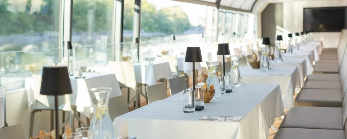 Table setting on a Vltava dinner cruise in Prague