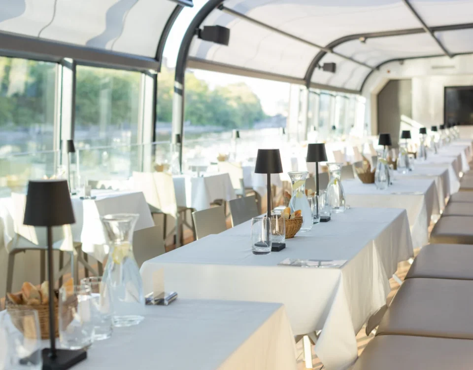Table setting on a Vltava dinner cruise in Prague
