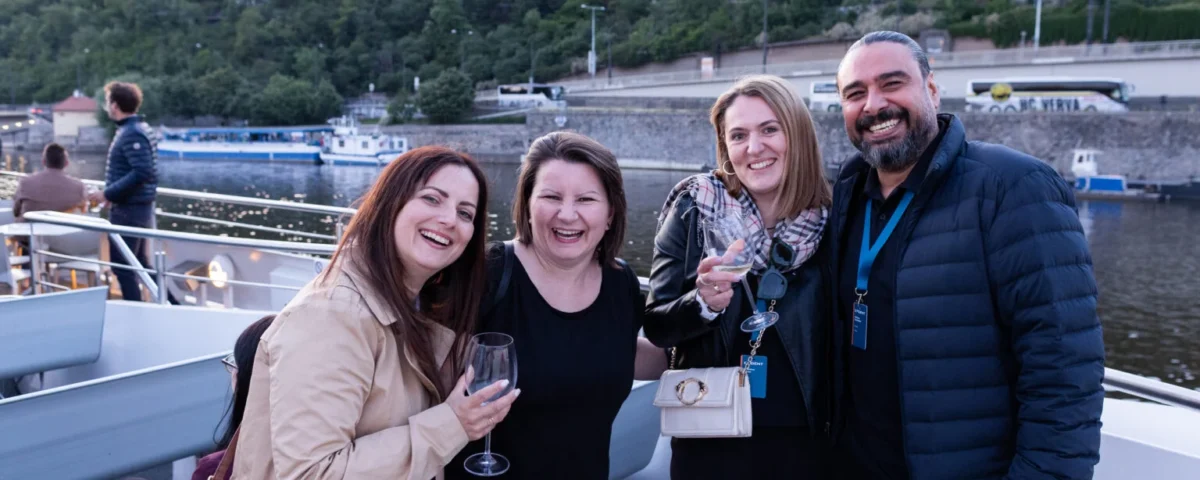 Guests on a boat deck during a Prague incentive event