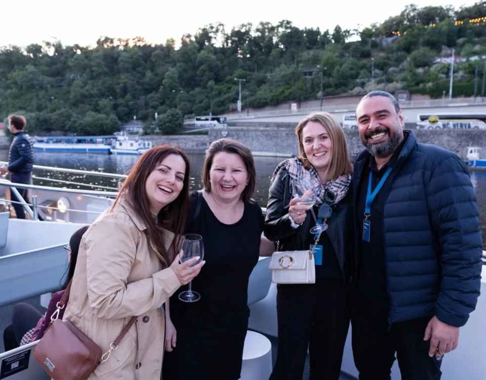 Guests on a boat deck during a Prague incentive event