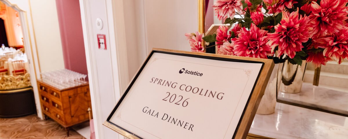 Gala dinner signage with floral decoration in Prague