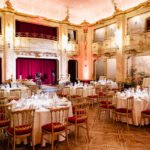 Banquet hall set for a gala dinner in Prague