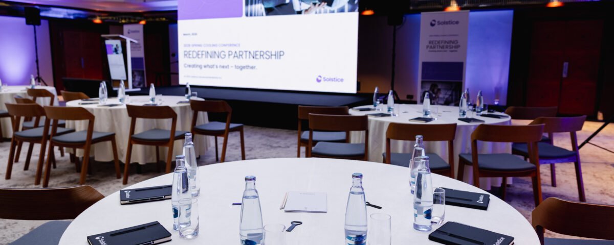 Corporate meeting room set for a partnership event in Prague