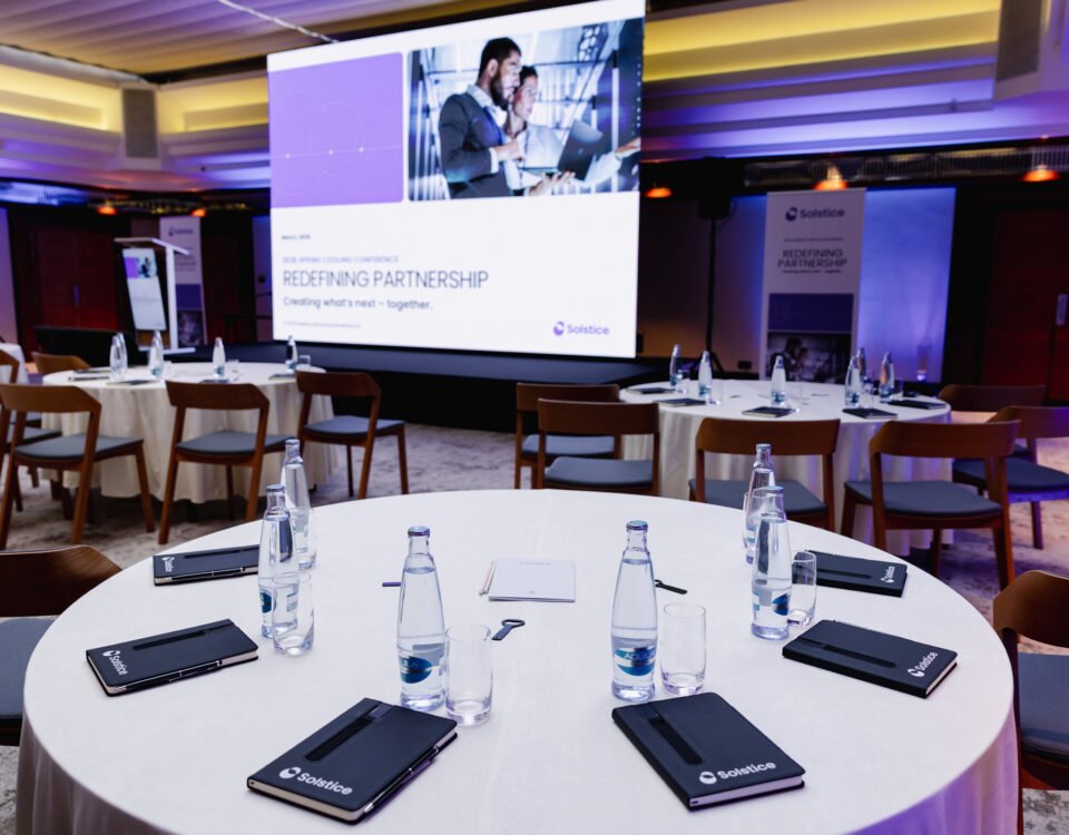 Corporate meeting room set for a partnership event in Prague