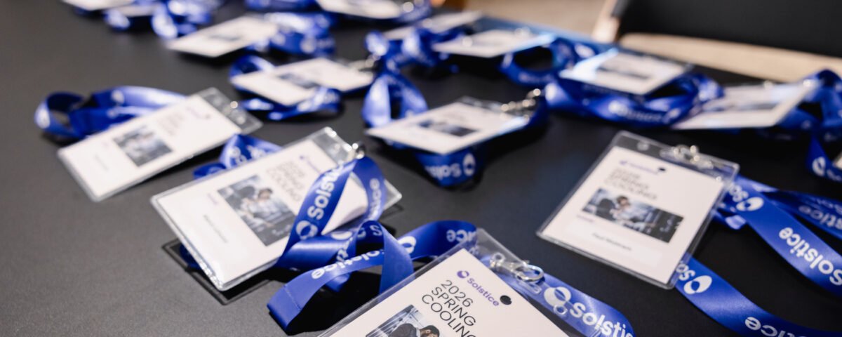 Branded delegate materials on the table at a Prague corporate event