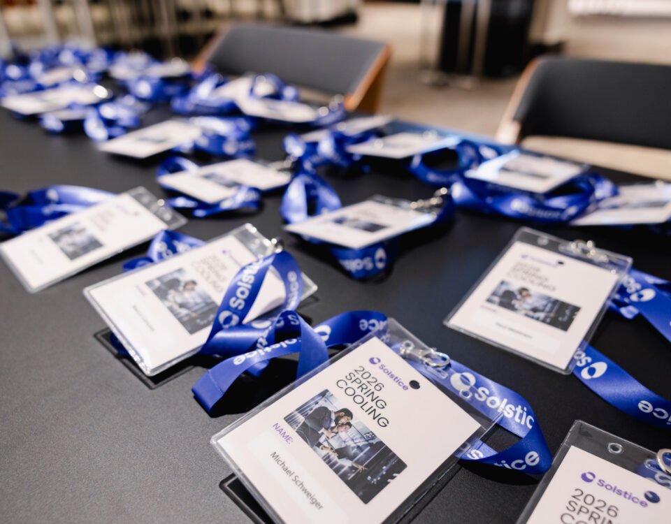 Branded delegate materials on the table at a Prague corporate event