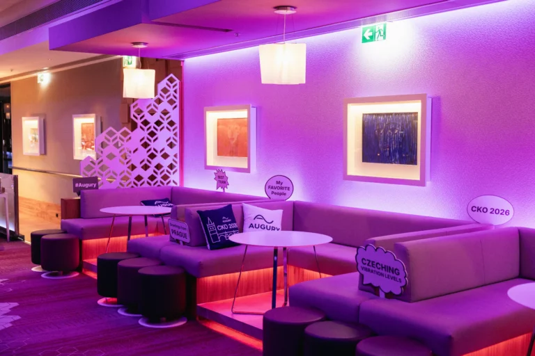 Lounge seating in the rooftop bar of Hilton Prague Atrium