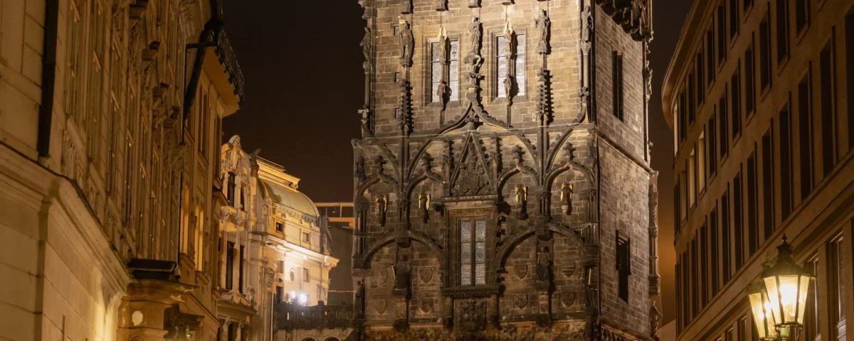 The Powder Tower in Prague at night