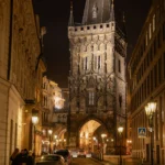 The Powder Tower in Prague at night