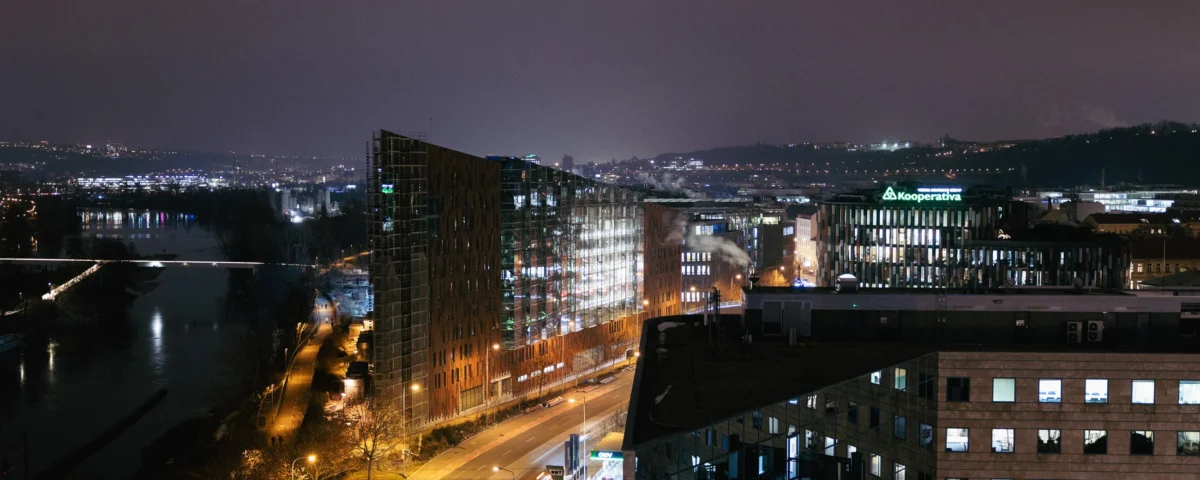 Night view over Prague from the rooftop of Hilton Prague Atrium