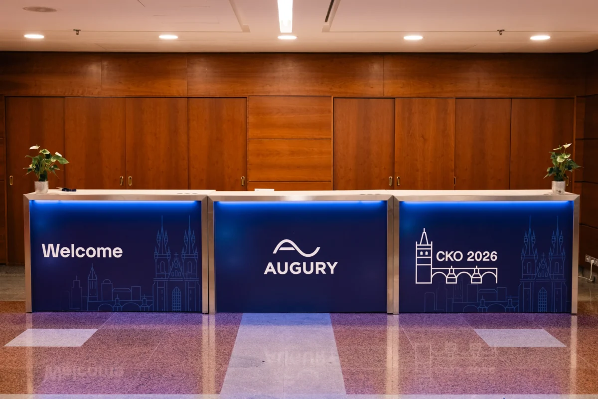 Branded welcome desk in the conference foyer of Hilton Prague Atrium