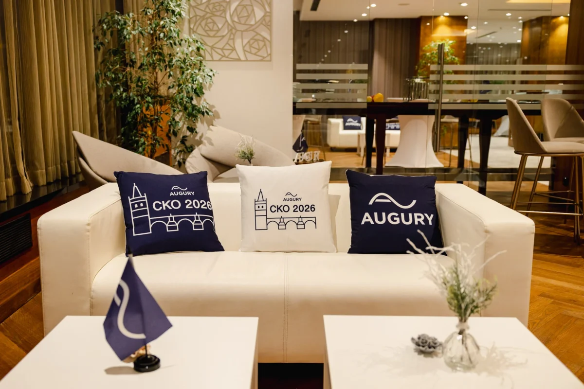 Branded lounge corner set up for a company kick-off at Hilton Prague Atrium