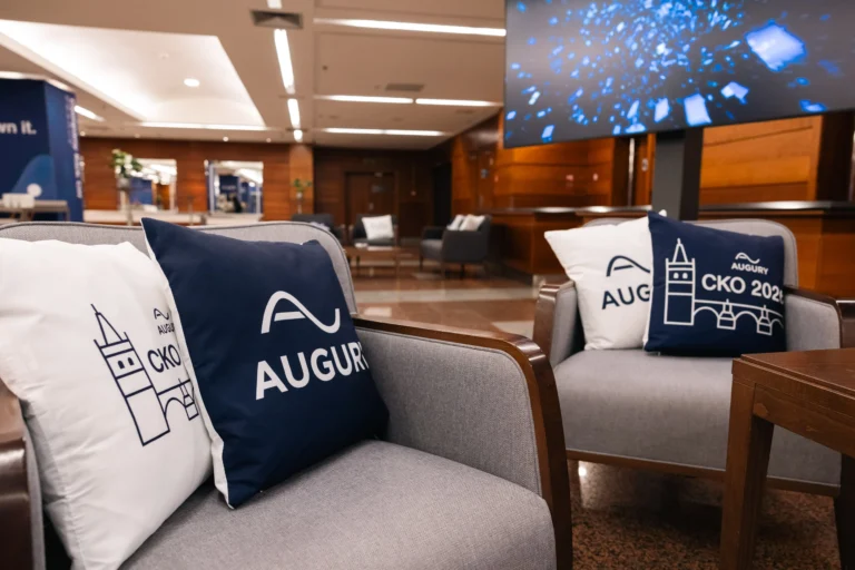 Branded lounge chairs in the conference foyer of Hilton Prague Atrium