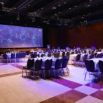 Main hall of Hilton Prague Atrium set for a company kick-off