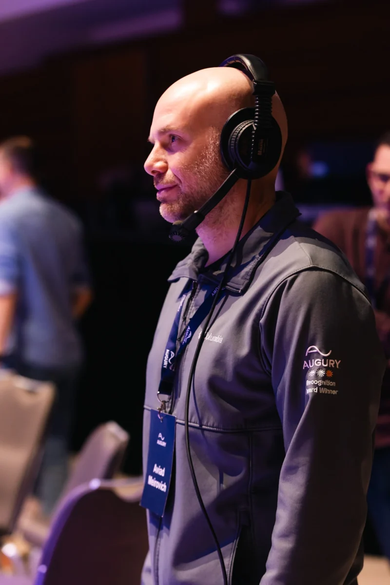 Technician with a headset running the show at Hilton Prague Atrium