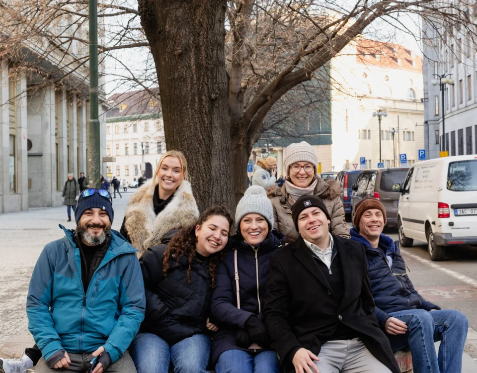 Kick-off attendees taking a break during a city game in Prague